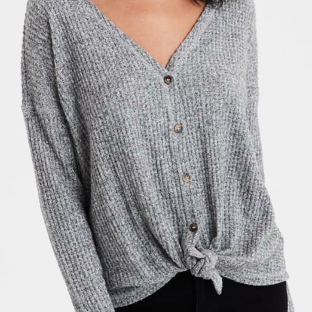 AE plush waffle knit front tie long sleeve